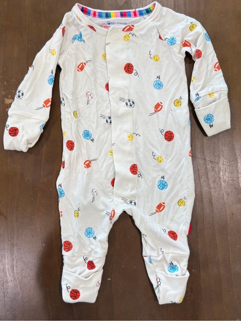Magnetic Me White Sports Print Footed One-Piece Sleeper